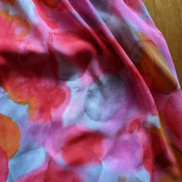 Everly Watercolor Hi Low Dress, Sheer with Lining, Pink & Multi print, size S - Picture 8 of 9